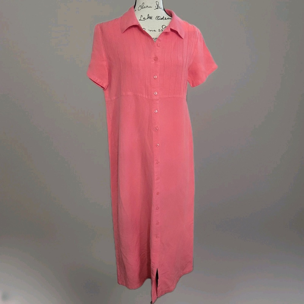 Vintage Chadwick's Pink Silk Linen Blend Maxi Button Up Dress Momcore Sz 10